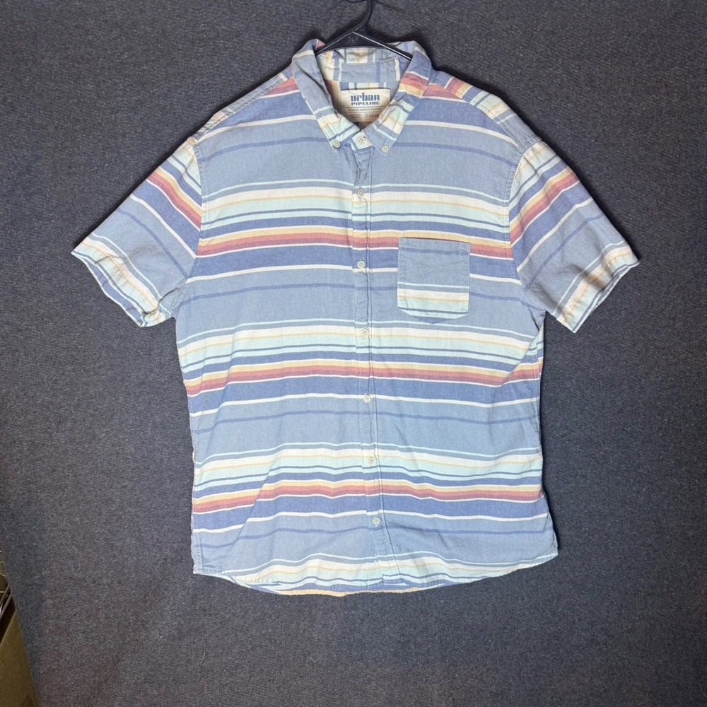 Mens XXL Short Sleeve Button Down Shirt Striped Aztec southwestern collar spring